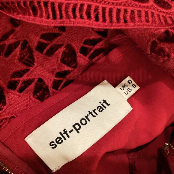 Self Portrait Red Star Guipure Lace Paneled Red Mini Dress US6 UK10 - Picture 9 of 9